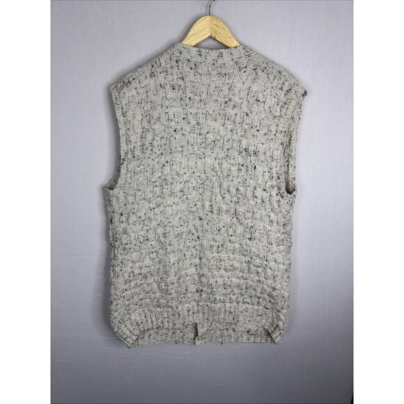 Vintage Hand-Knit Speckled Wool Button Front Sweater Vest Beige Men’s XL - Picture 4 of 4